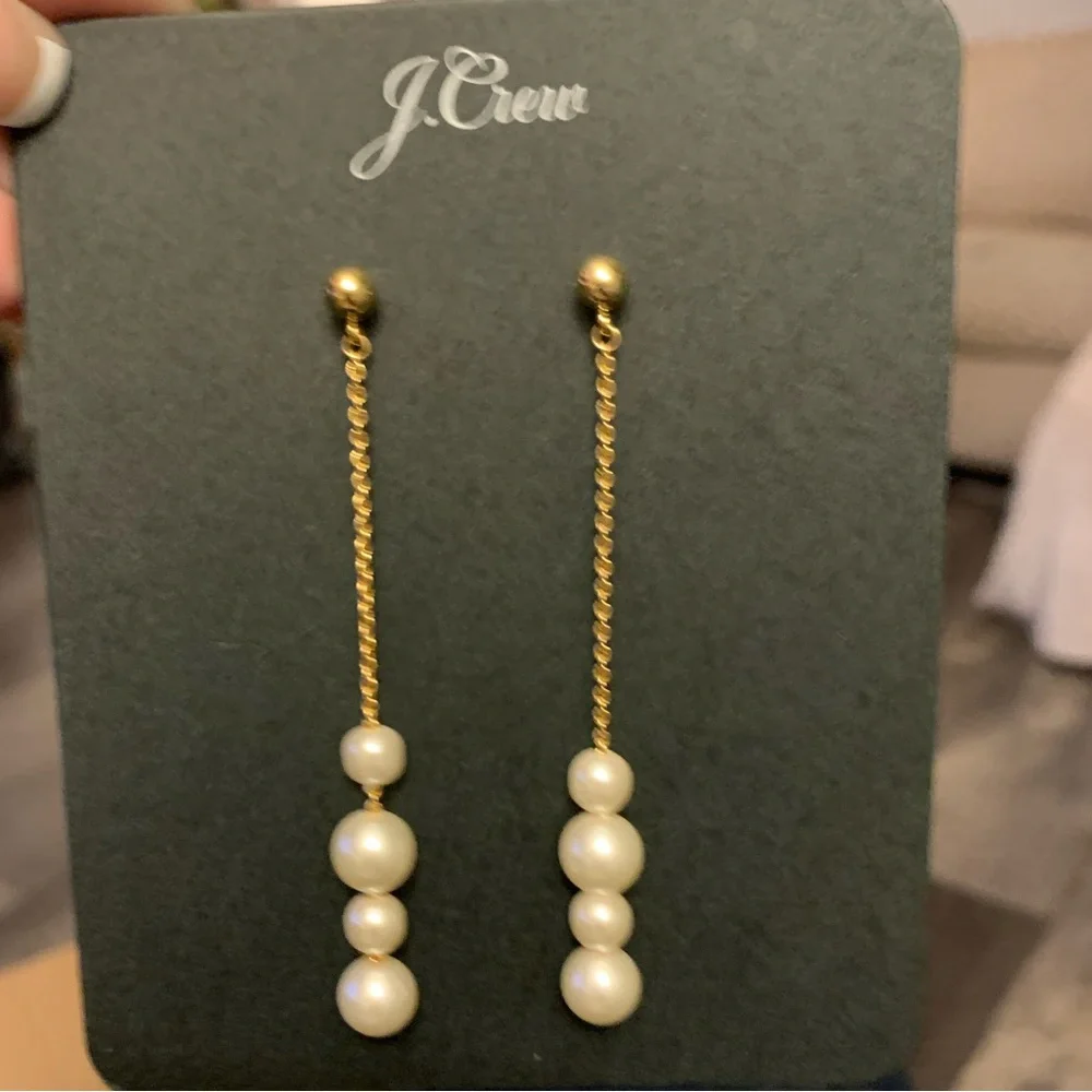 NWT J. CREW PEARL & CHAIN EARRINGS - Picture 2 of 4